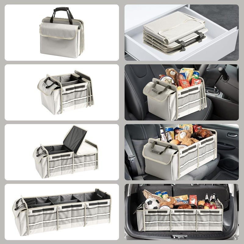 AOPHY Car Trunk Organizer with Insulated Leakproof Cooler Bag, 4 in 1 Waterproof Portable Car Storage Organizer with Collapsible Cover, 3 Large Compartments, Trunk Organizer for SUV, Car, Truck (Beige) - Image 5